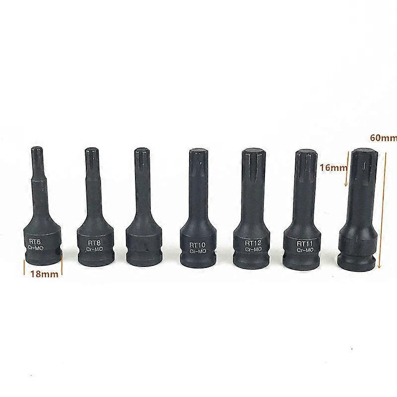7PCS 3/8" Square Drive Impact Ribe Bits Socket Set RT6 RT7 RT8 RT10 RT11 RT12 RT13 CR-MO Screwdriver Bit Socket Wrench Tools