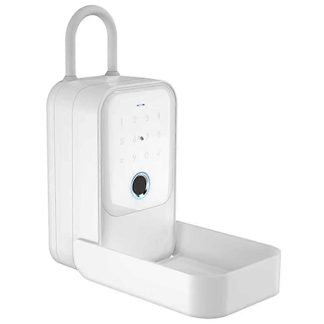 Smart Key Lock Box, Bluetooth Lock Box with Fingerprint & Passcode & Access Card & Key & APP Control, White-SNNGV