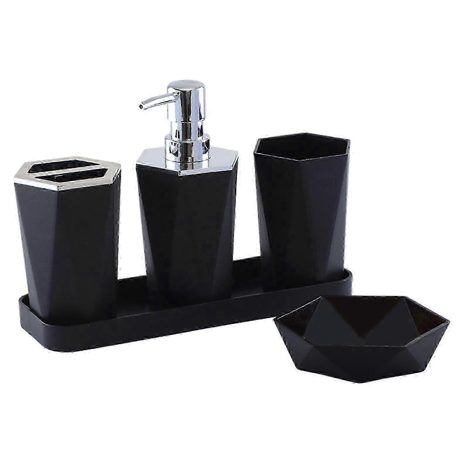 5-Pc Black Bathroom Set PP Odourless