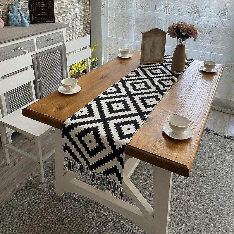 Jacquard Pattern Household Tassel Table Runner Dining Table Table Towel Cotton Linen Thickened Zen Tea Table Table Runner