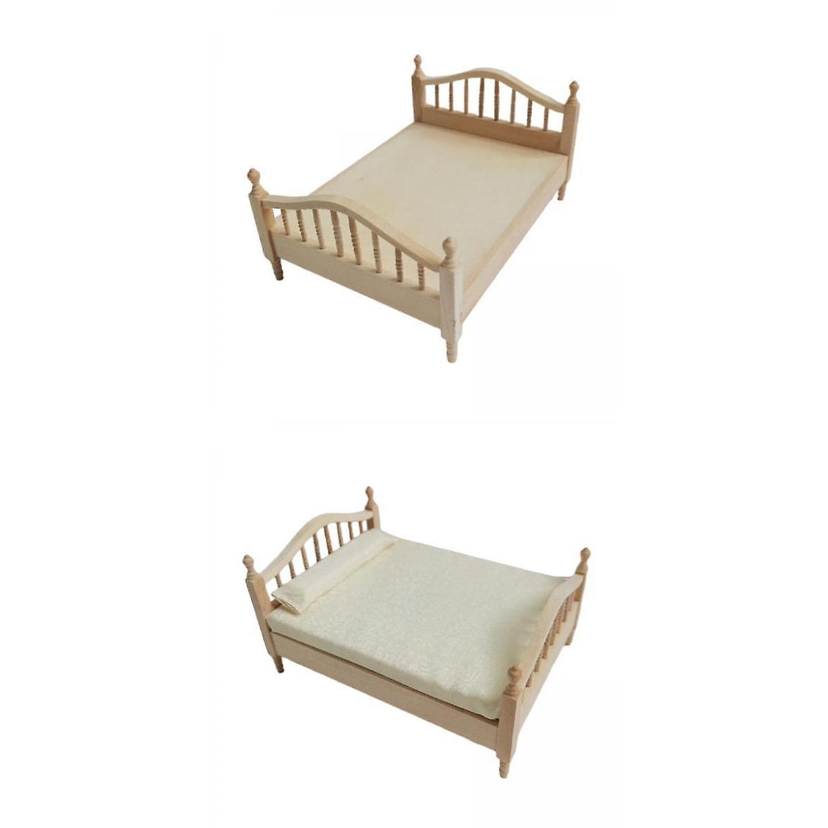 2pcs 1:12 Scale Dollhouse Double Bed Collection Bedd for Kids