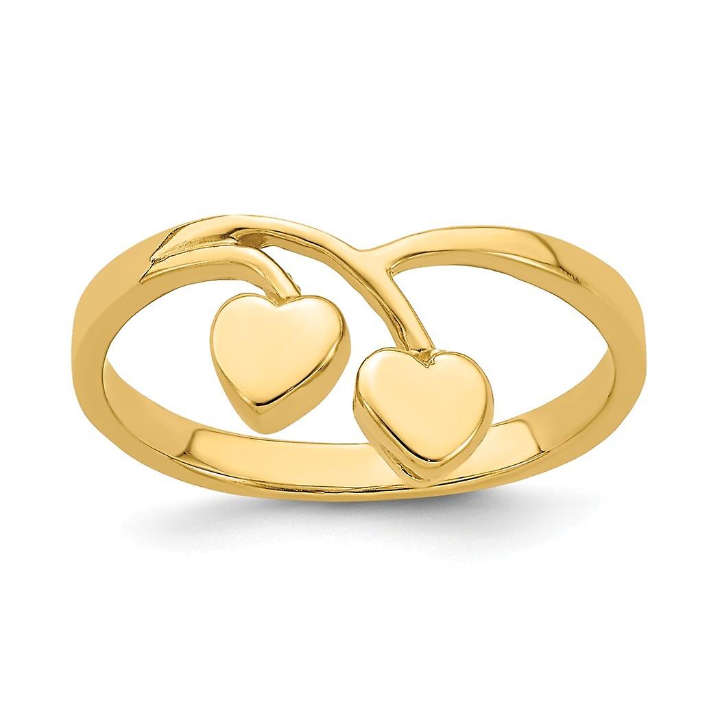 5 febmm 14k Polished Gold Double Love Heart Drop V Ring Size 6 Statement-Ring for Women