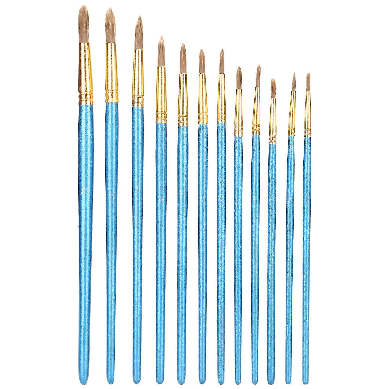 12pcs Painting Brushes Set Nylon Wool Pointed Tip Wooden Penholder Drawing Supplies