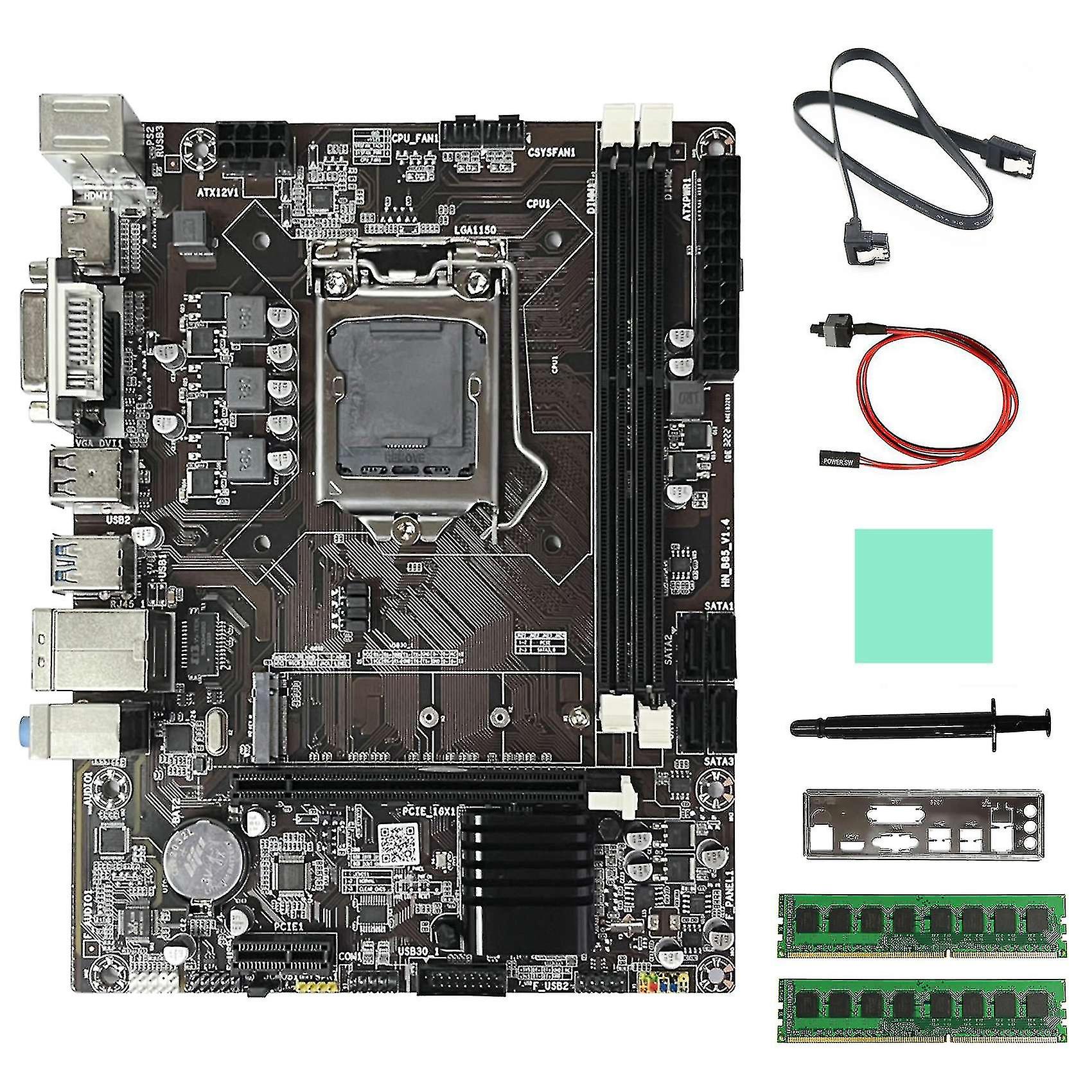 B85 Motherboard+2xddr3 4gb 1600mhz Ram+sata Cable+switch Cable+baffle+thermal Grease Lga1150 Ddr3 M