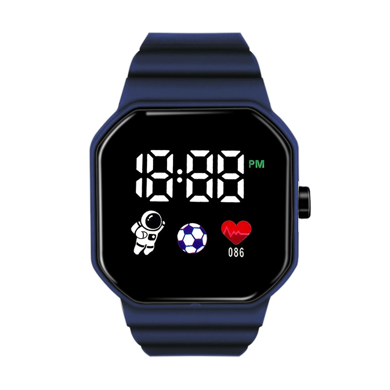 Student LED Watch Square Dial Legible High Accuracy Button Type Adjustable Wrist Silicone Strap Unis