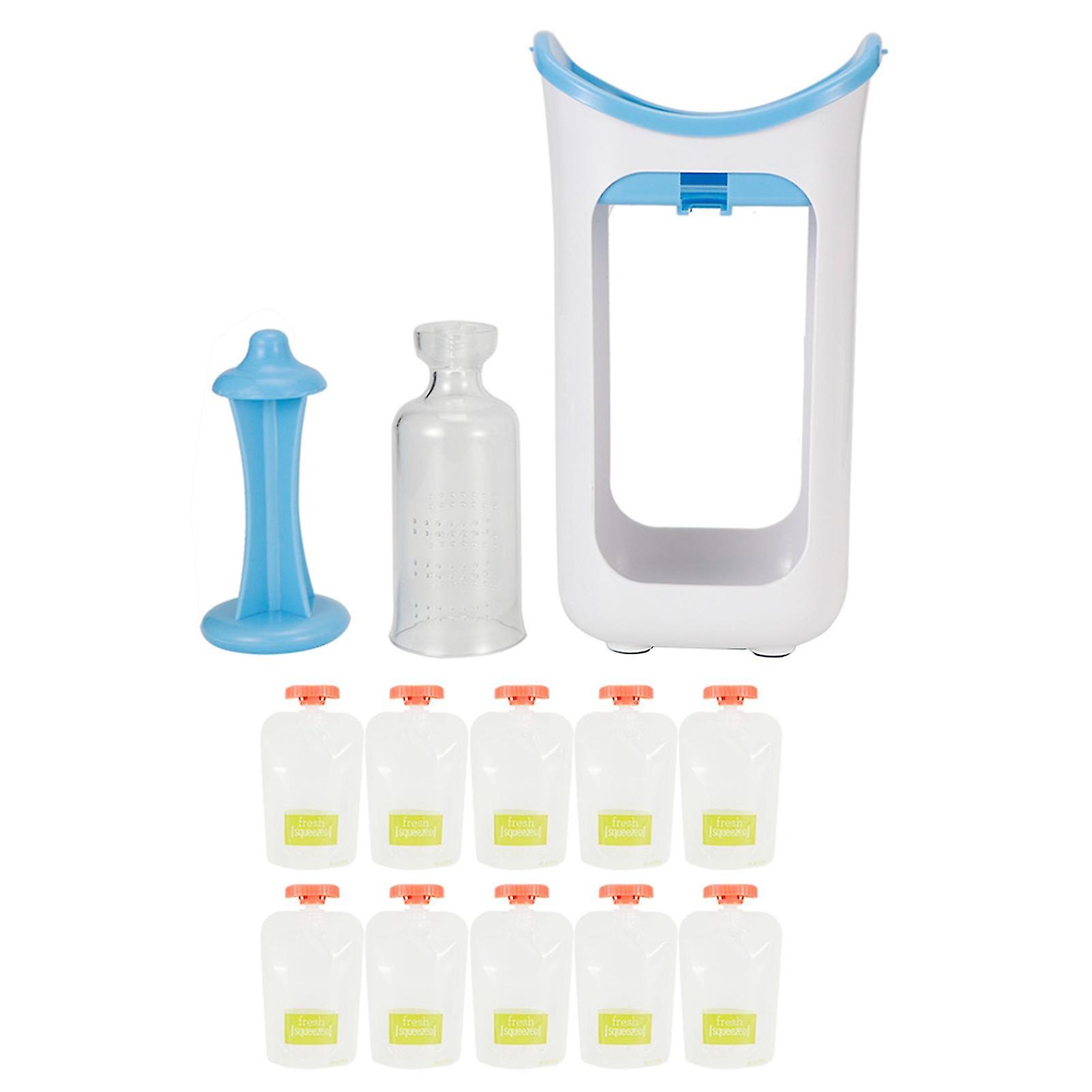 Portable Fruit Masher for Kids, Storage and Squeezing System, Food Bags for Home Kitchen (Blue)