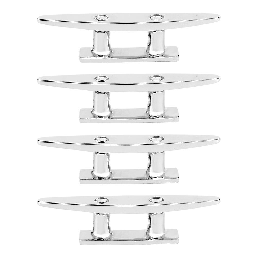 4Pcs 100mm/3.9in Stainless Steel Boat Dock Deck Mooring Rope Cleat Accessory