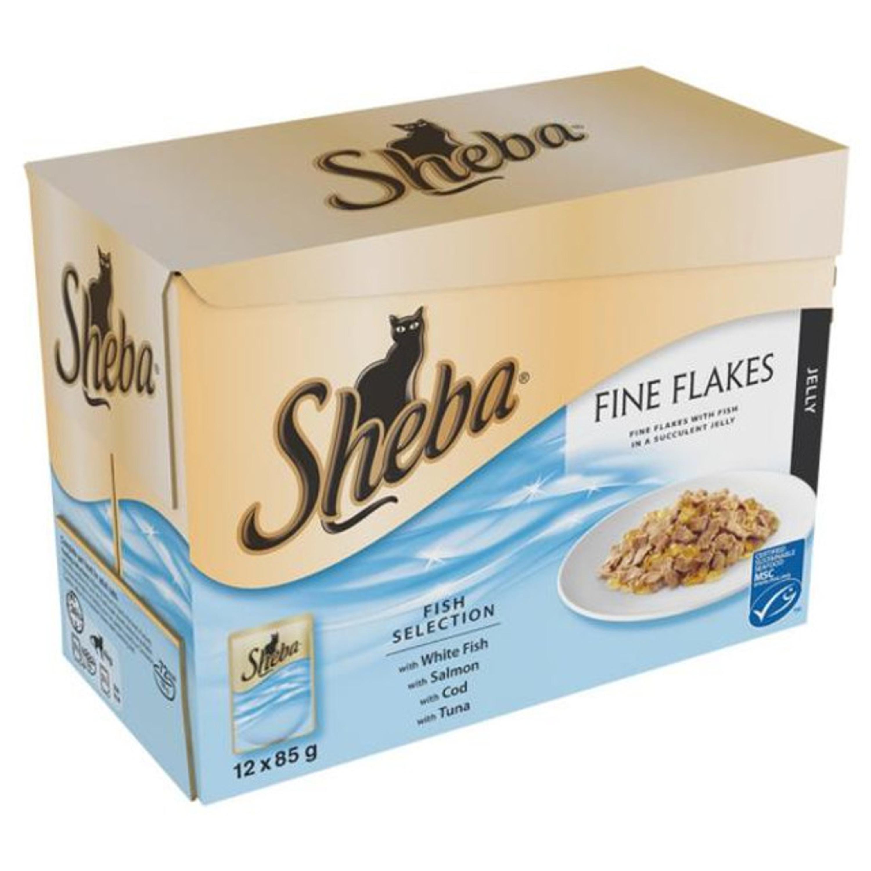 Sheba Pouch Fine Flakes Fish Selection in Jelly Cat Food 12 x 85g