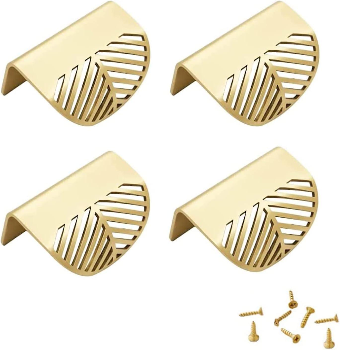 4Pcs Leaf Shape Cabinet Handles Brass,Concealed Metal Cabinet Handles
