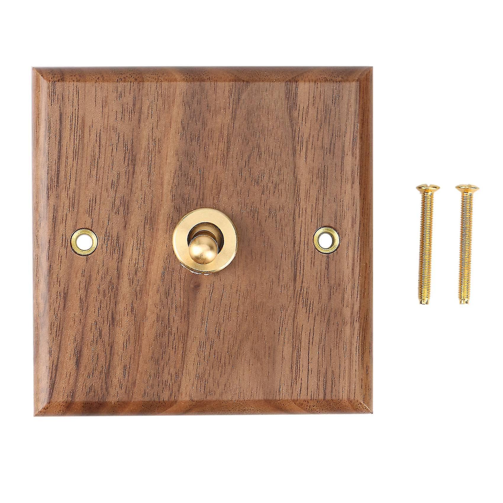 Retro American Industrial Style Light Switch Socket, Solid Wood Brass Toggle Switch Plate, Antique