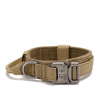 Tactical Dog Collar -, Adjustable Nylon Padded Dog Collar for Medium Large Dogs Training (M, Brown
