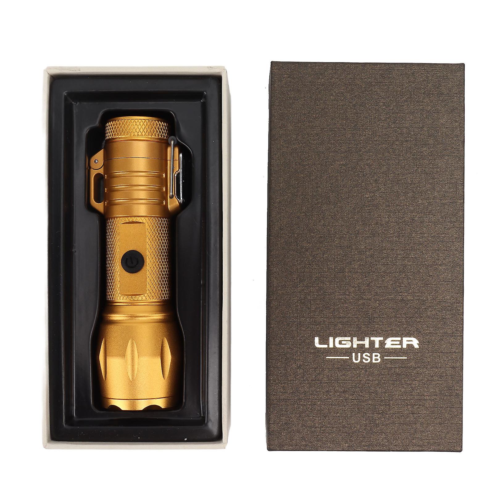 Waterproof Gold Lighter USB Rechargeable Arc Pulse Plasma Torch Adjustable Zoom LED Flashlight With Built-In Lithium Battery For Outdoor Us