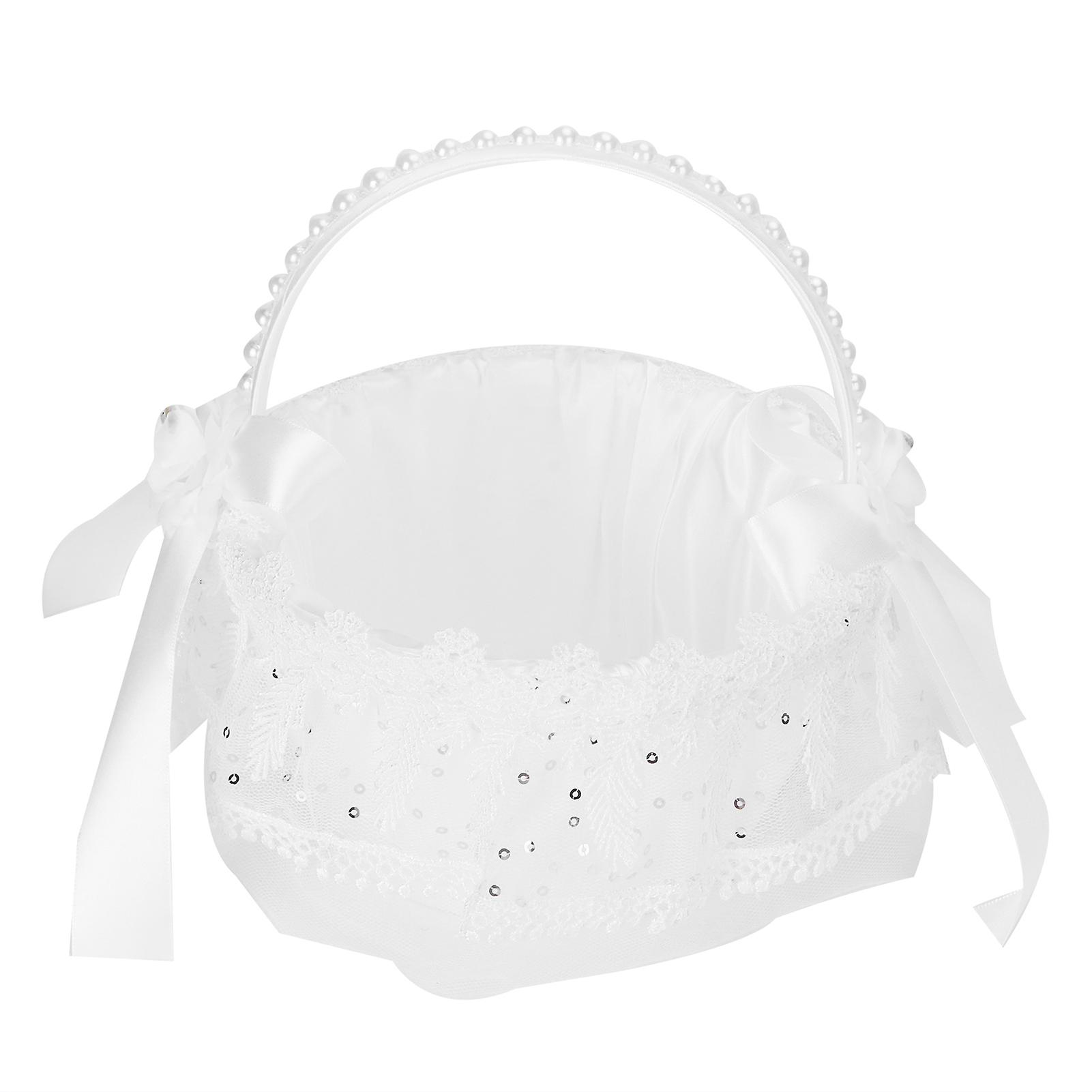 White Flower Lace Basket Romantic Wedding Candy Container 5707