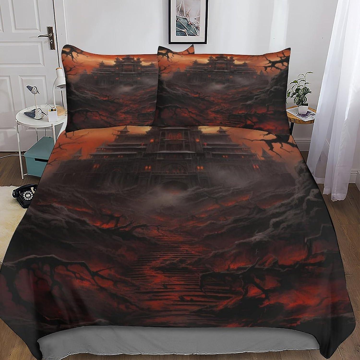 VCLUST Dark Castle Duvet Cover Bedding Set 3 Piece Set Scary Architecture Quilt Cover Microfiber Polyester Comforter Cover with Zipper Closure Pillowc