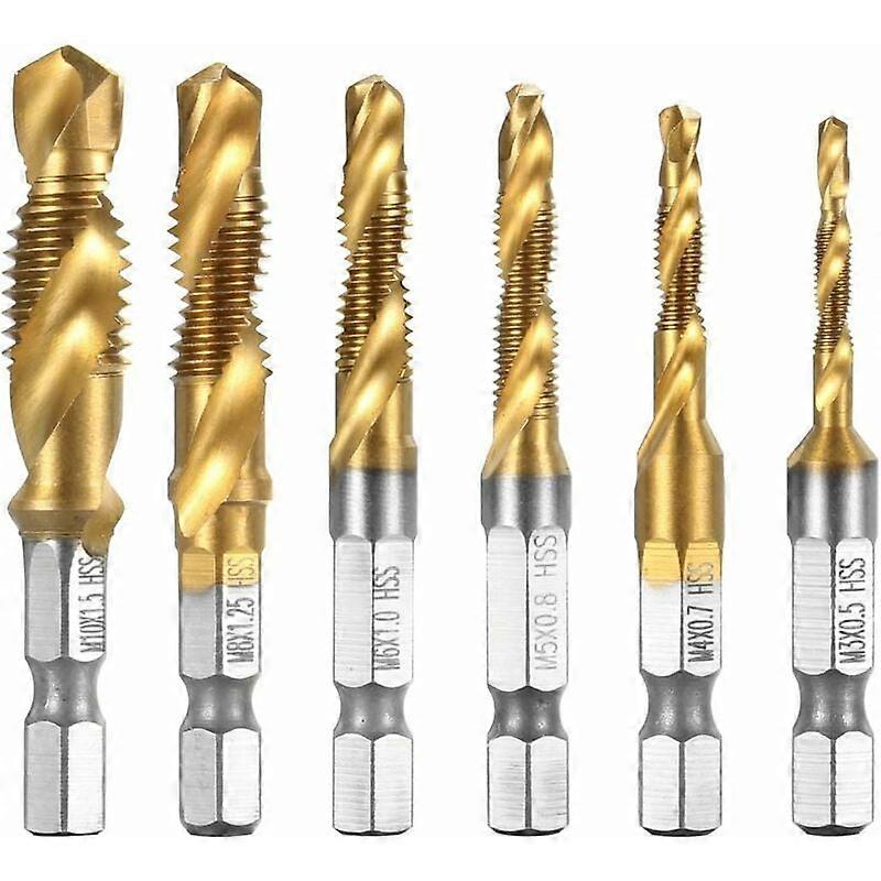 Foret HSS  tige hexagonale, 6 pices, tarauds  filetage M3-M10 - or