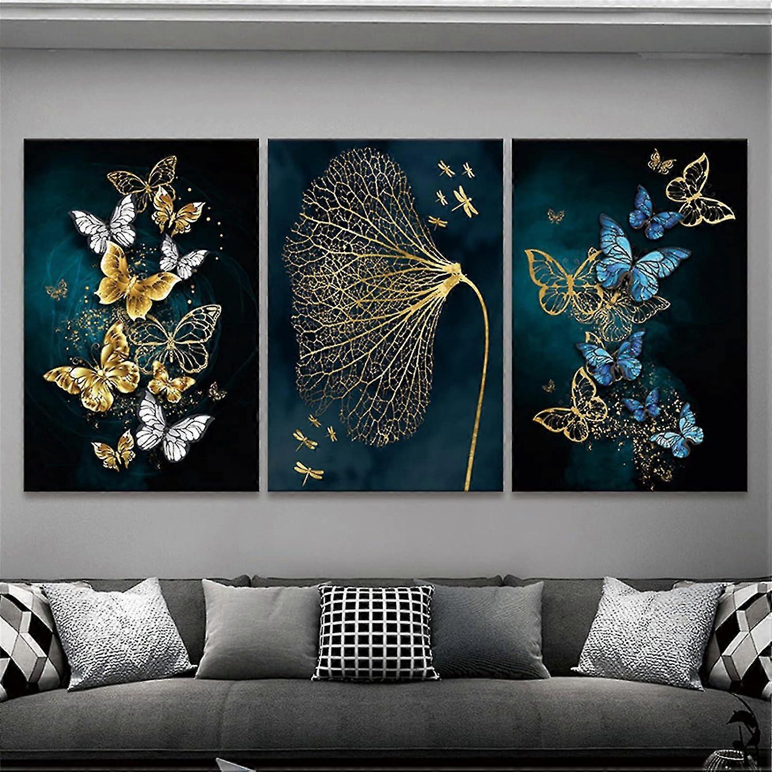 3 Gold Butterfly Posters
