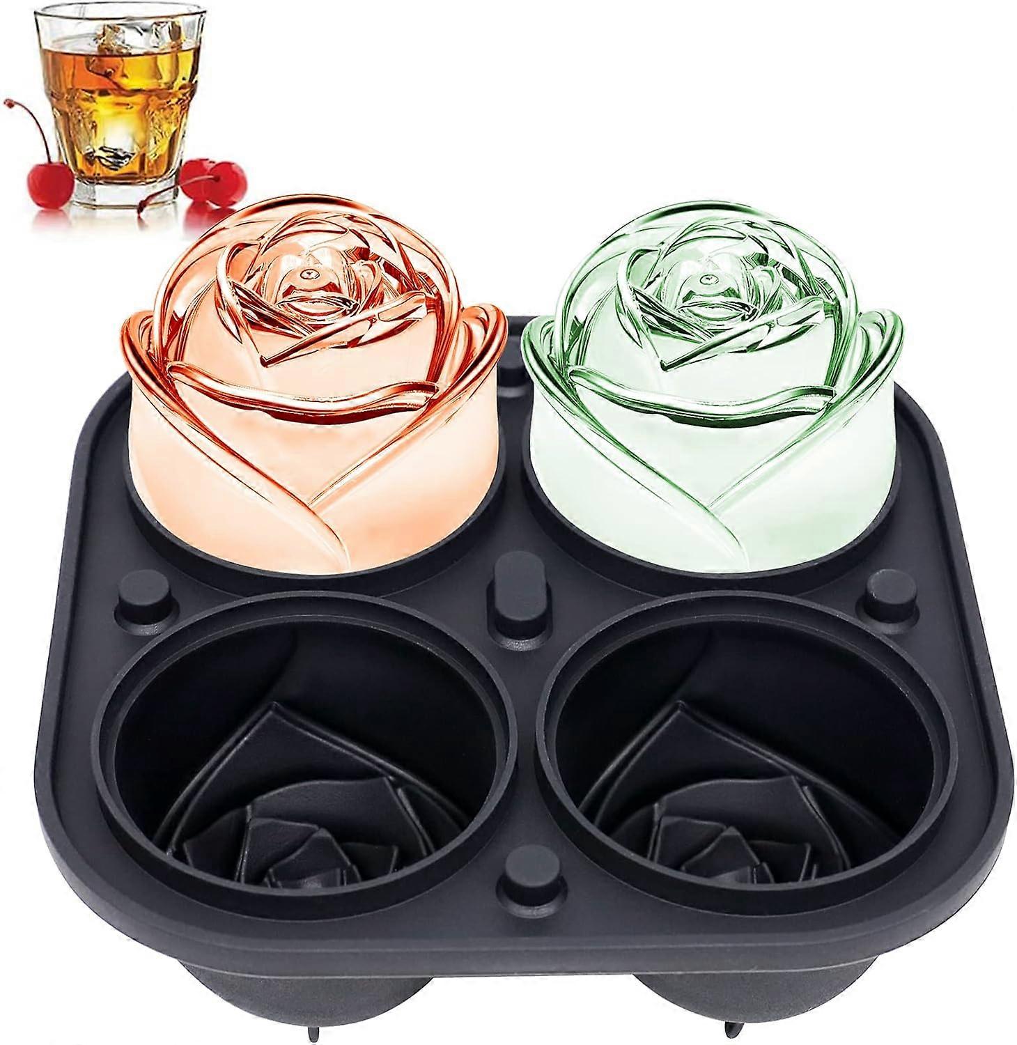 3D Rose Ice Mold, Large Ice Cube Tray, Makes 4 Huge Cute Flower Shaped Ice Cubes