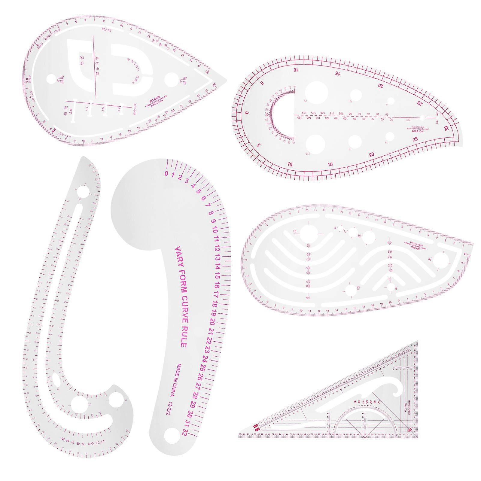 6Pcs Curve Ruler Multi Function Plastic Vary Form Sewing Grading Proofing Clothing Designs Tool