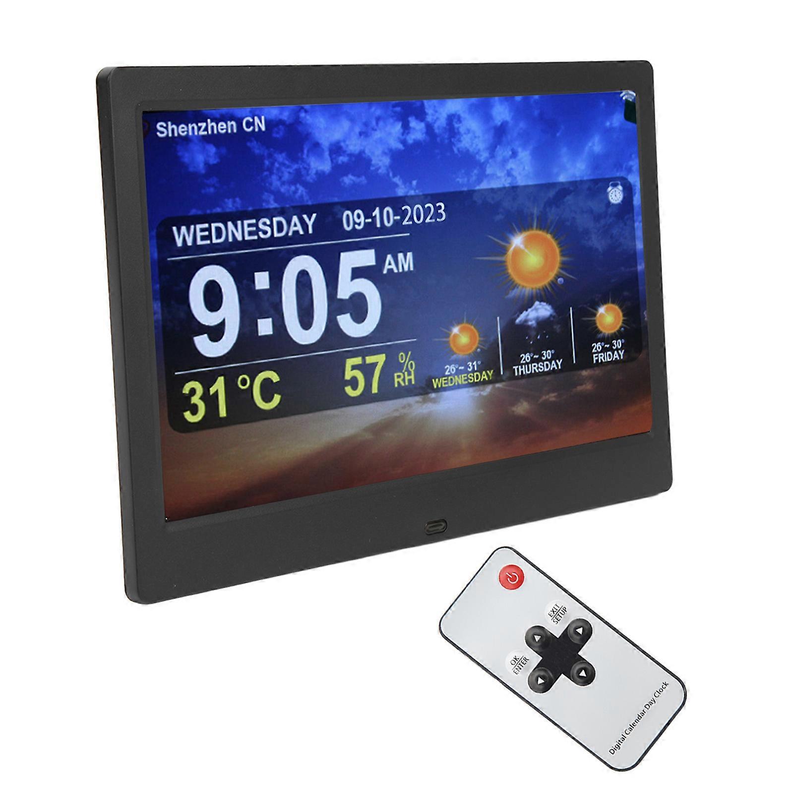 Digital Calendar Alarm Clock 10 Inch Large Display WiFi Auto Dimmable Date Day Alarm Clock with Remote Control for Home Black
