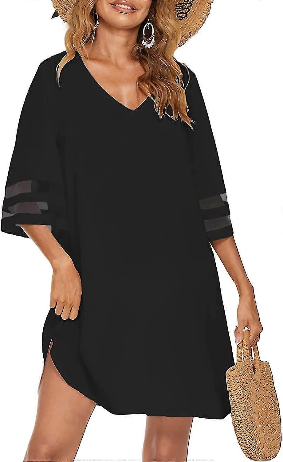 Robe de plage ample et décontractée pour femme, cache-maillot de bain, col en V, pour l'été