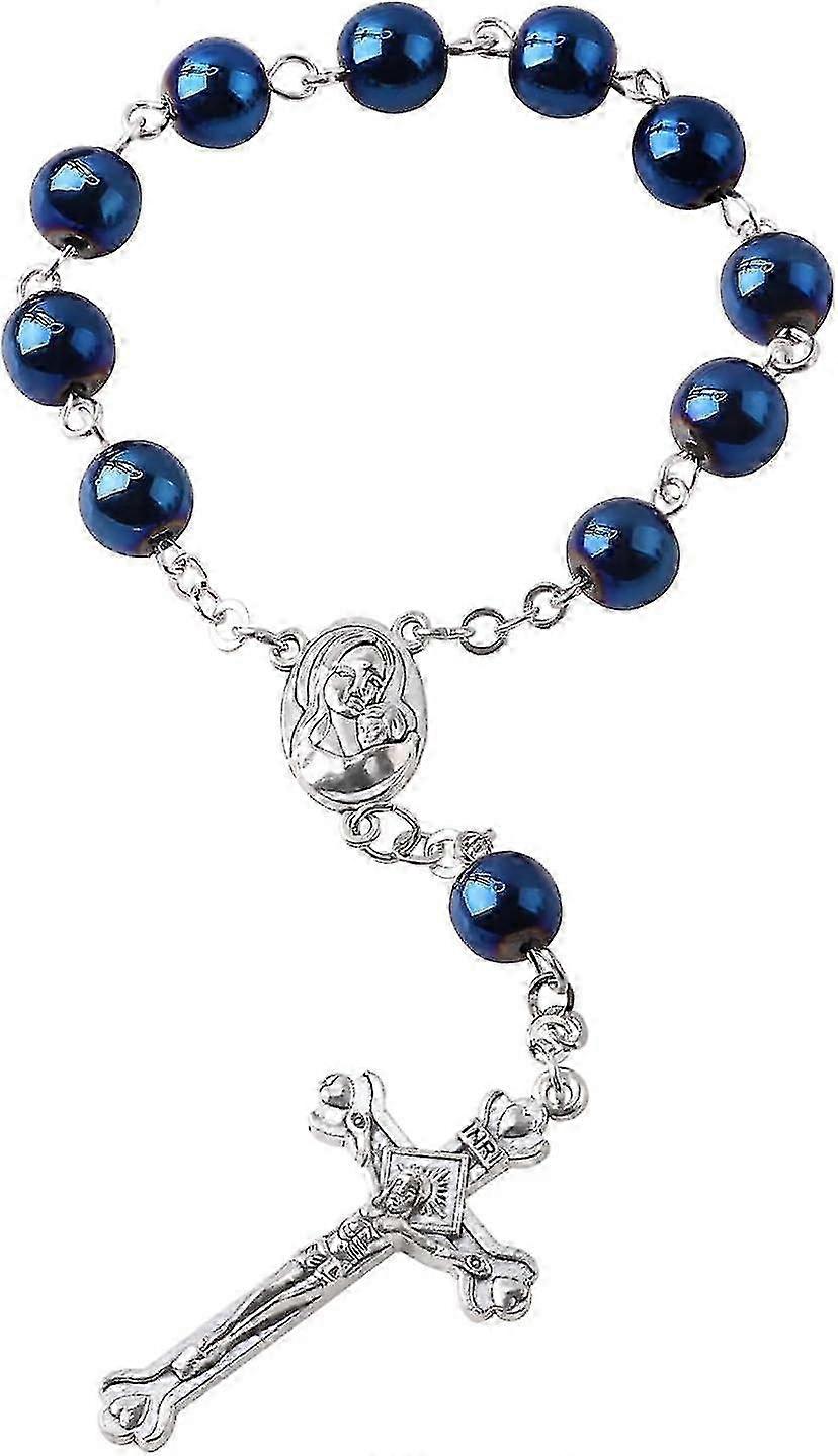 Hematite Beads Pocket Rosary - One Decade Catholic Rosary With Terra Jerusalem Medal