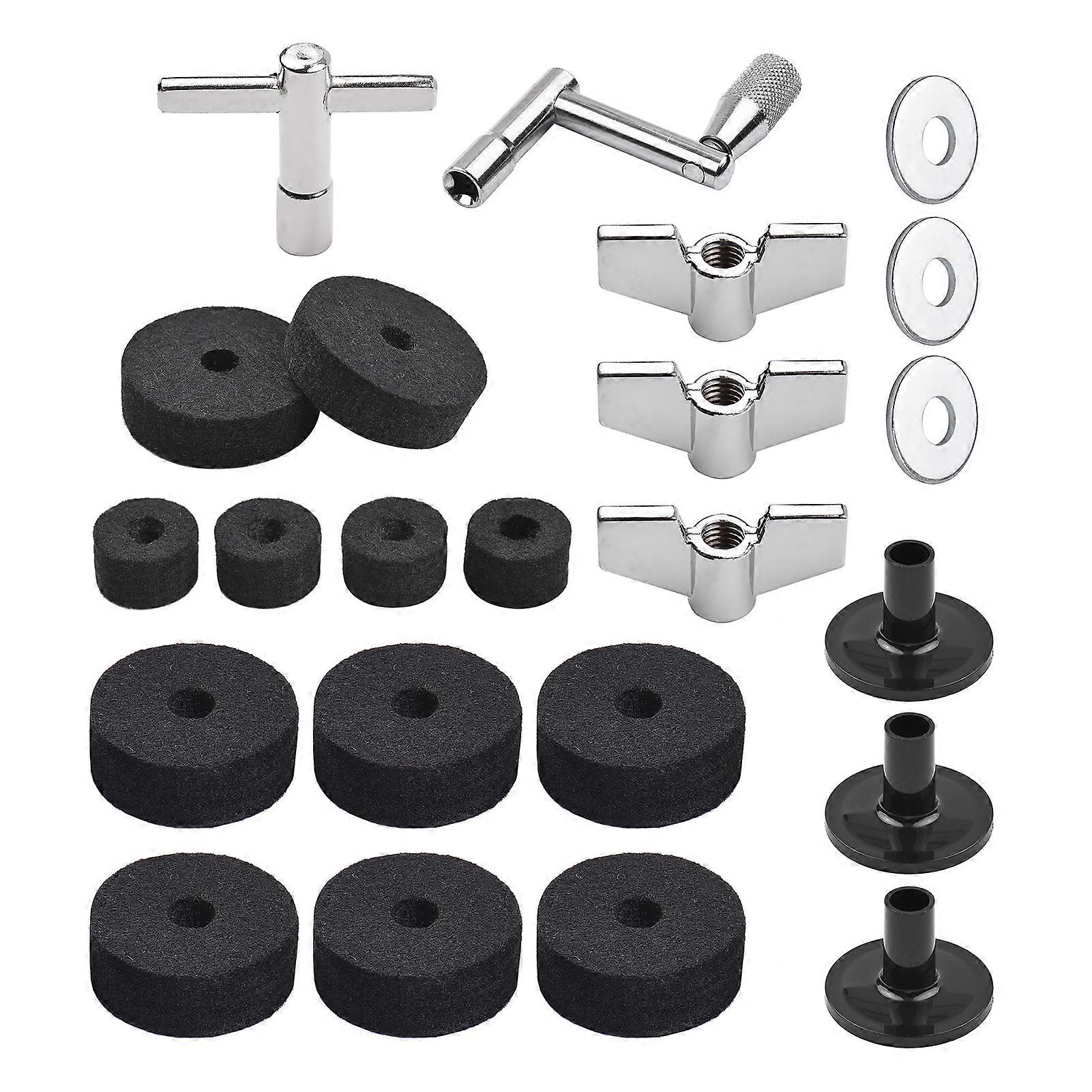 23pcs Cymbal Replacement Accessories Drum Parts with Cymbal Stand Felts Drum Cymbal Felt Pads Include Wing Nuts Washers Cymbal Sleeves and Drum Key