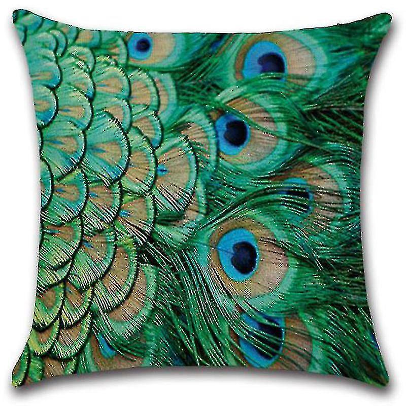 2pcs Peacock Feather Cushion Cover Sofa Throw Square Pillowcase Room Decor