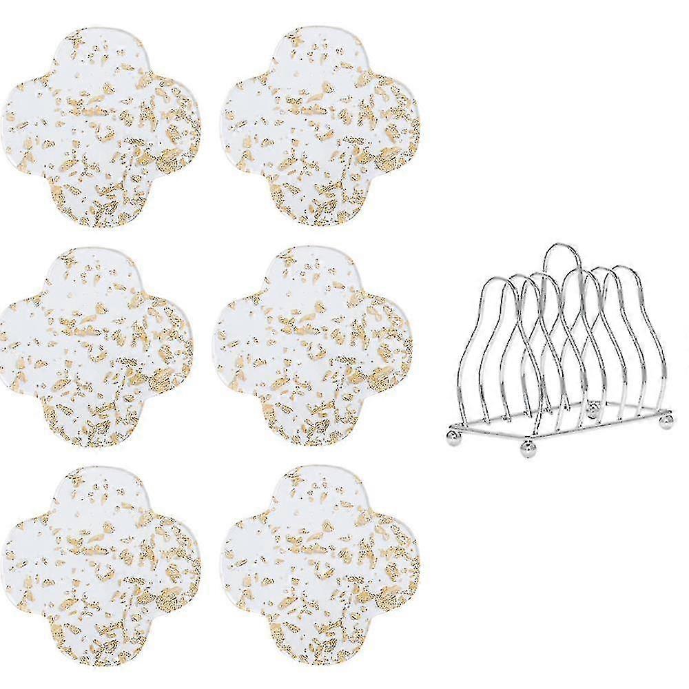 7pcs Coaster Set With Metal Holder Drinks Coasters Heat Proof