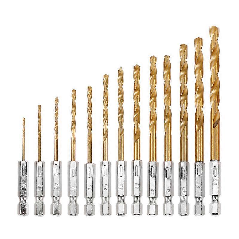 13pcs Hexagonal Handle Titanium Plated Fried Dough Twist Drill Perforated Wood Plastic