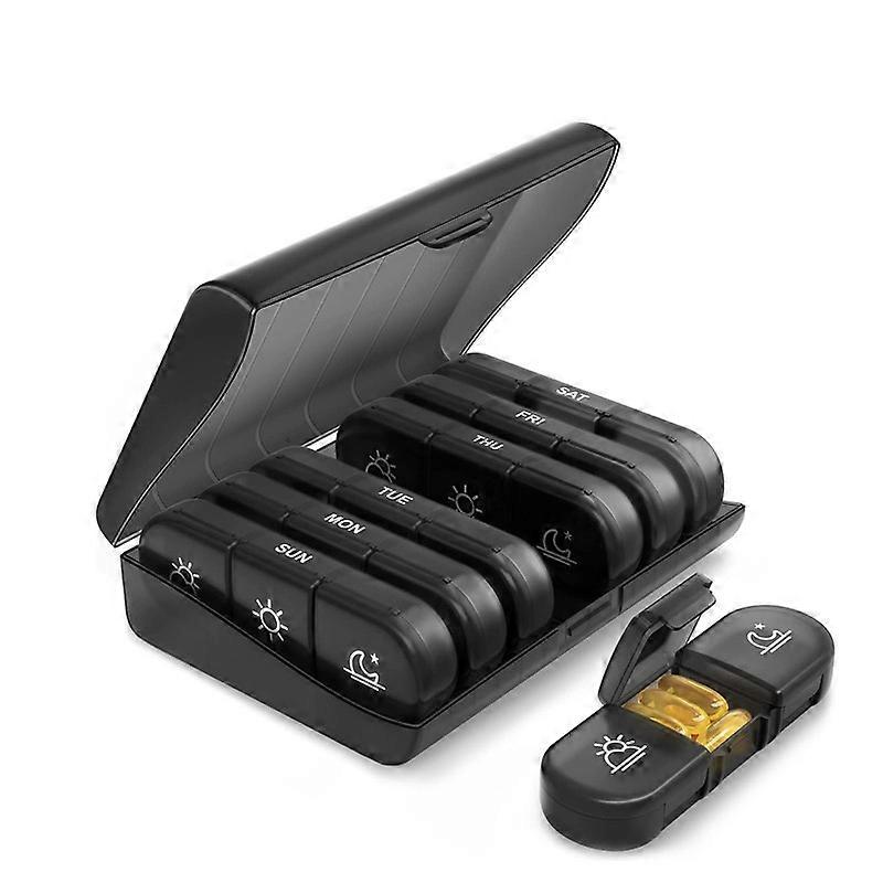 Portable pill box 7-day storage box 21 compartments, black