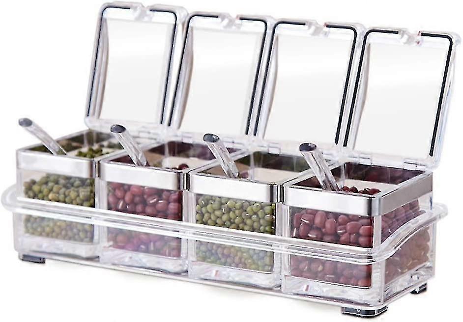 Tenta Kitchen Gourmet Set Of 4 Acrylic Spice Compartments With 4 Serving Spoons Ideal For The Kitchen