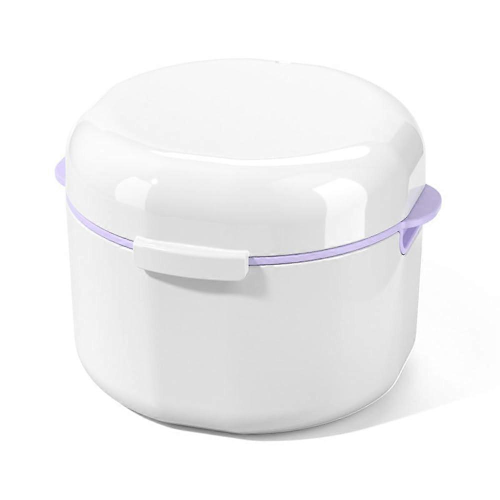 Denture Box Portable False Teeth Storage Container Denture Cleanning Box with Strainer Basket Denture Bath Case for Storing Soaking (White)
