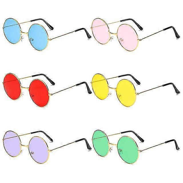 6 Pairs Round Hippie Glasses Colorful Retro Hippie Glasses 60 S Style Circle Glasses For Party Favors