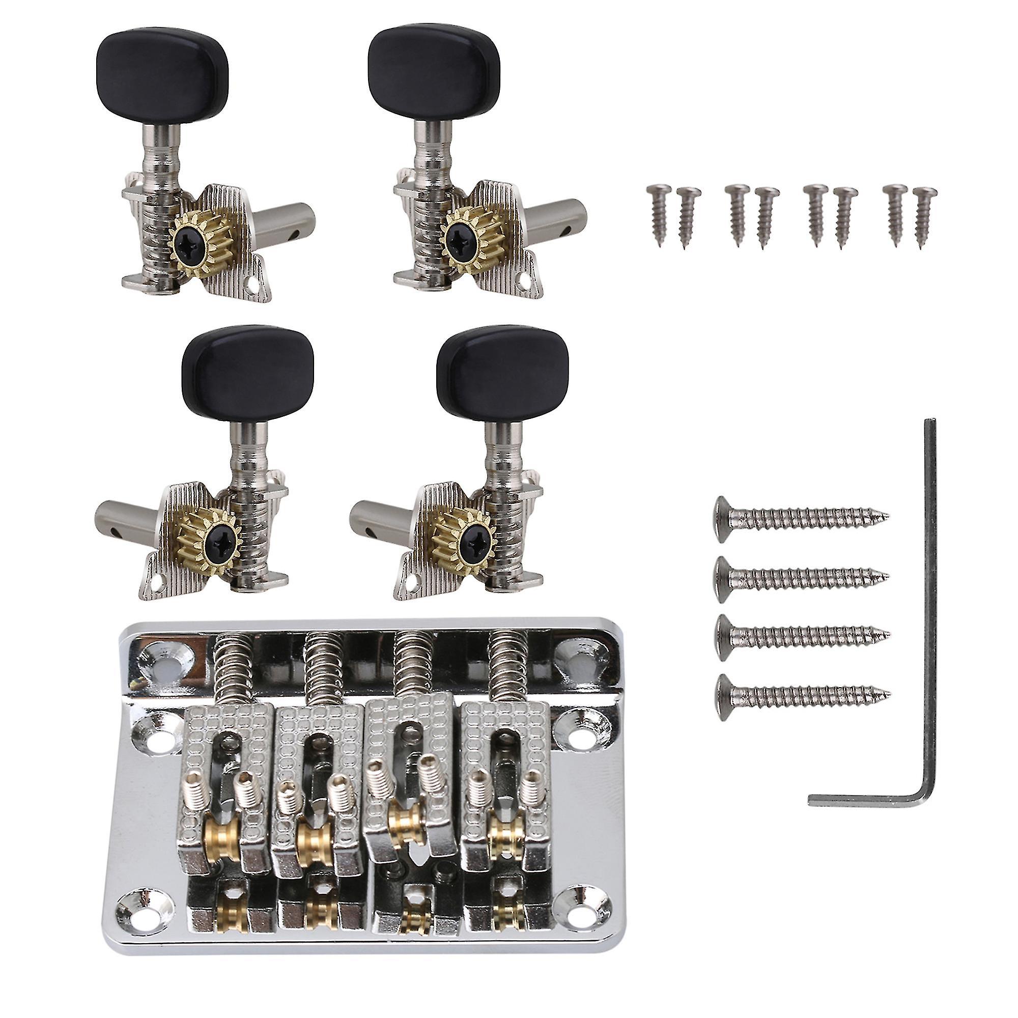 Guitar Fittings Parts Silver 4 String Box Guitar Bridge And Ukulele Chrome Tuning Peg 2r+2l