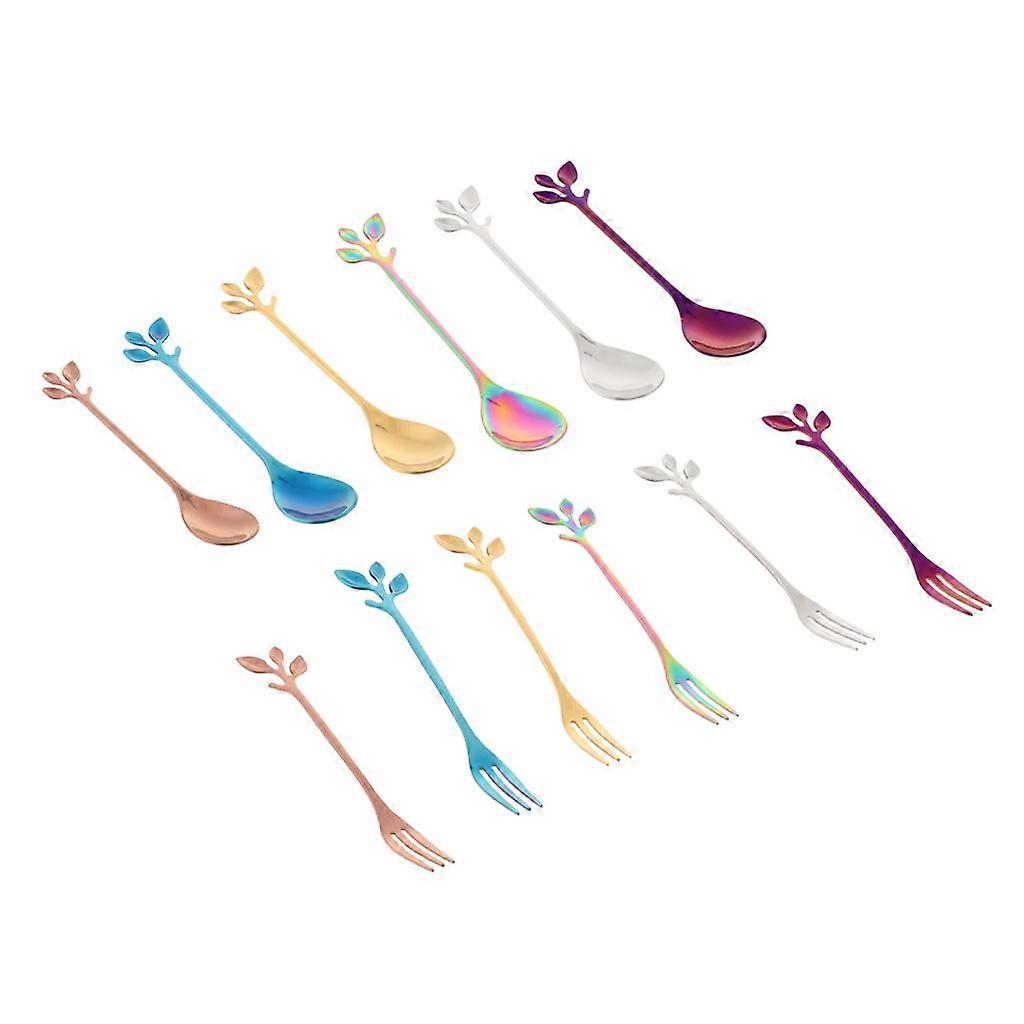 12Pcs Branch Shape Cutlery Silver Fork Coffee Fruit Dessert Spoon for Dinner