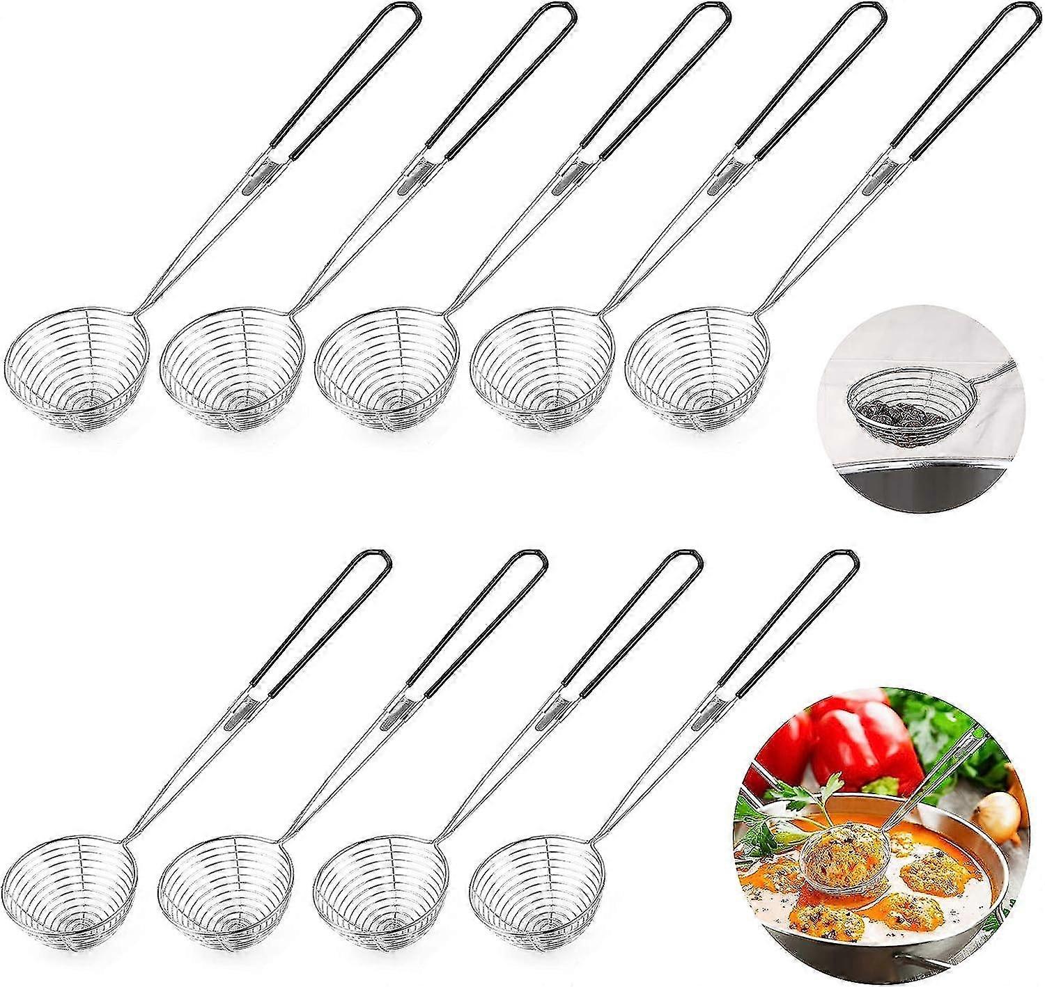 9 Stück Fondue Sieb Edelstahl Küchensieb mit Griffen Feinnetz Küchensieb Schöpfkelle Sieb Schaumlöffel für Gemüse Pilze Fleisch