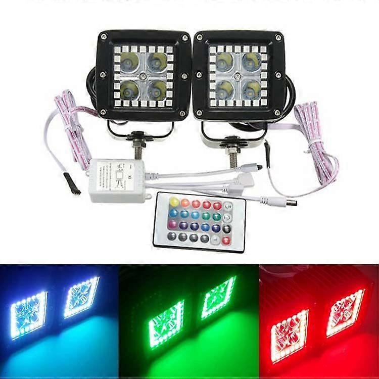 Rgb Angel Eye 12W Work Light Square Led Aperture Ir Infrared Remote Control Applicable Jeep Additional Lighting Car Light
