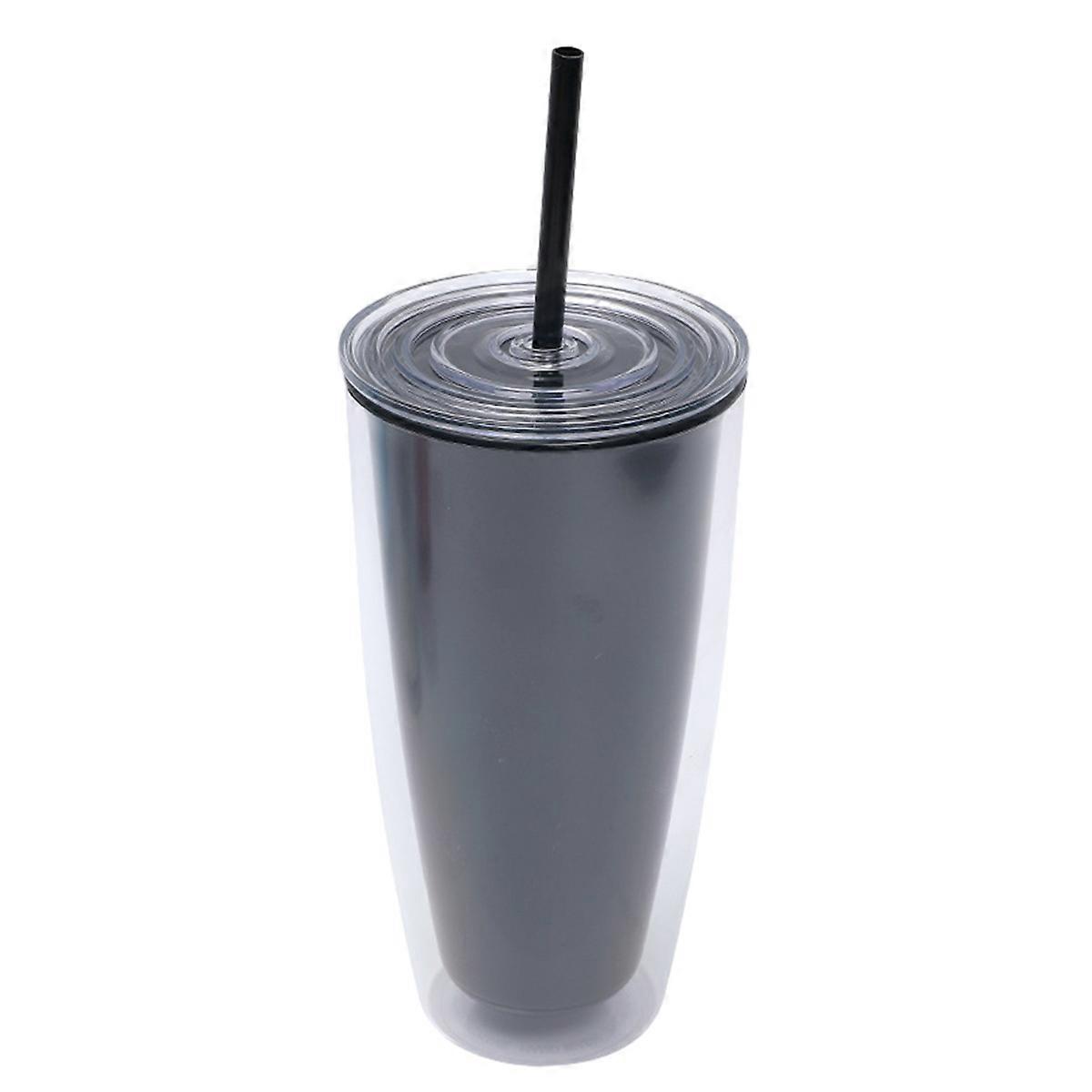 24Oz flat plastic cup with lid and straw, reusable oversized cup, without bisphenol A.