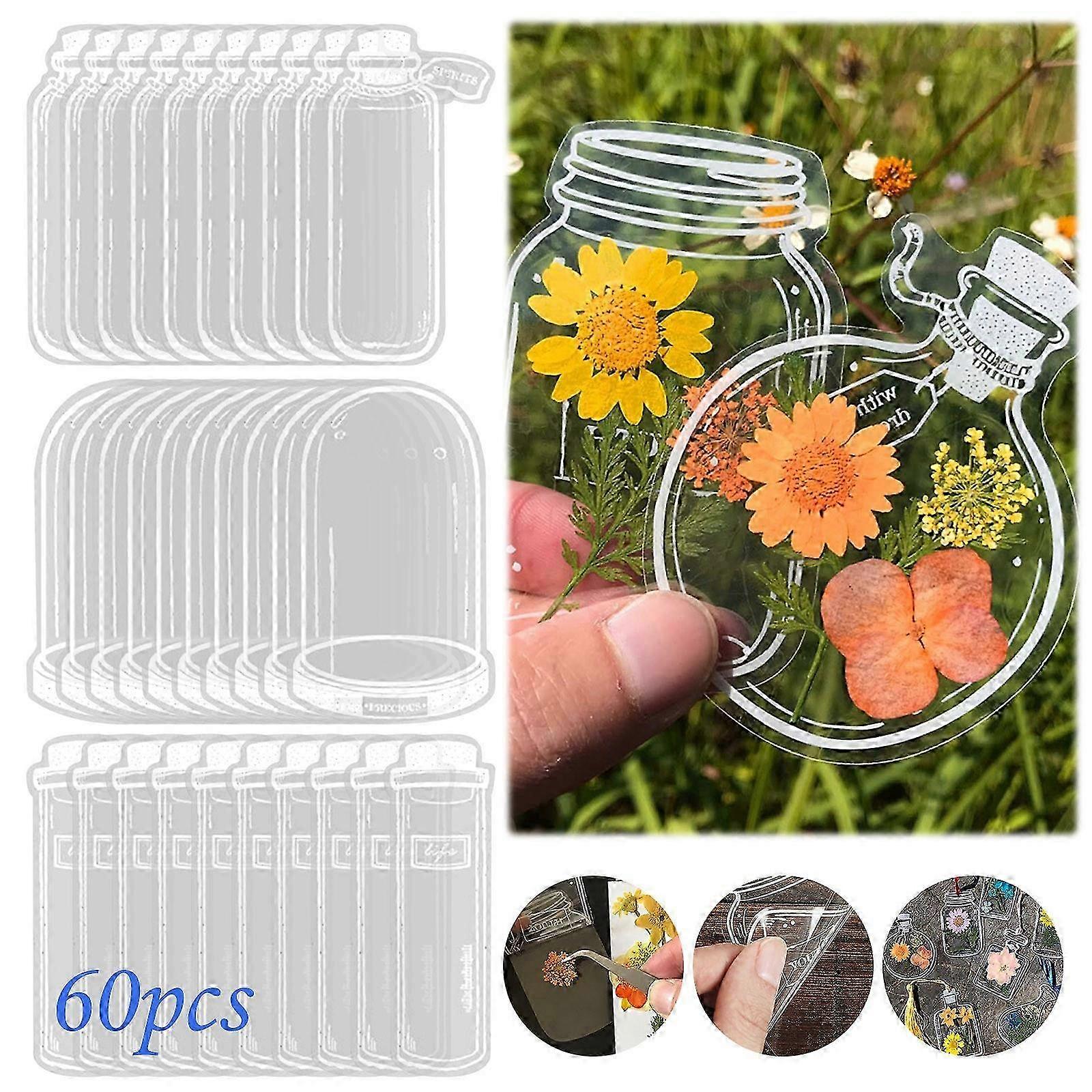 60pcs Transparent Dried Flower Bookmarks, DIY Craft