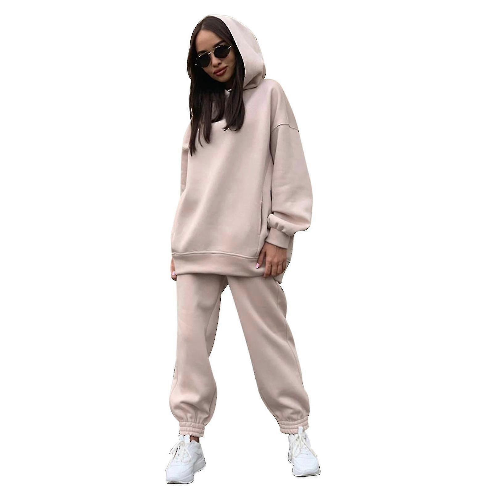 2-piece Hoodies Set Solid Color Pullover Sweatshirt & Sweatpants Thick Tracksuit