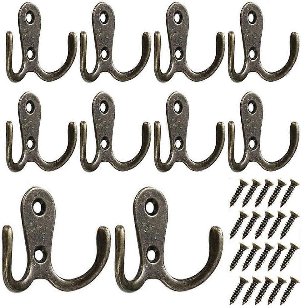 TCGG-앤틱 훅, 10개 벽 장착 코트 랙, 앤틱 스타일 더블 훅 벽 훅 주방, 욕실, 침실용 - 청동 (마운팅 스크류 Pr