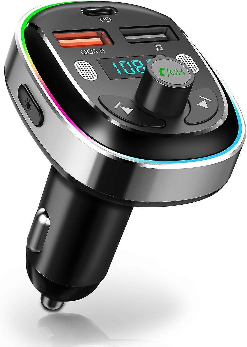 nice Bluetooth 5.3 FM Transmitter, Car Bluetooth Adapter Radio Adapter Type-C PD 30W & QC 3.0 Fast Car Charger Hands-Free Calling MP3 Player Support U