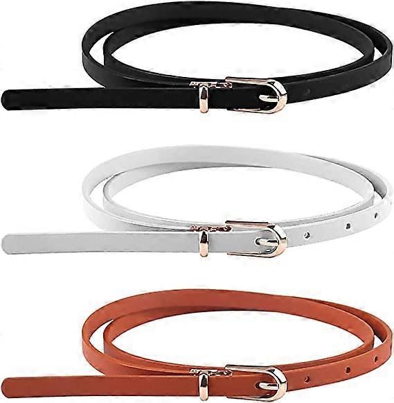 3 women's tight fitting belts (black, white, camel), thin jeans belt, solid color thin belt with alloy buckle, jeans dress