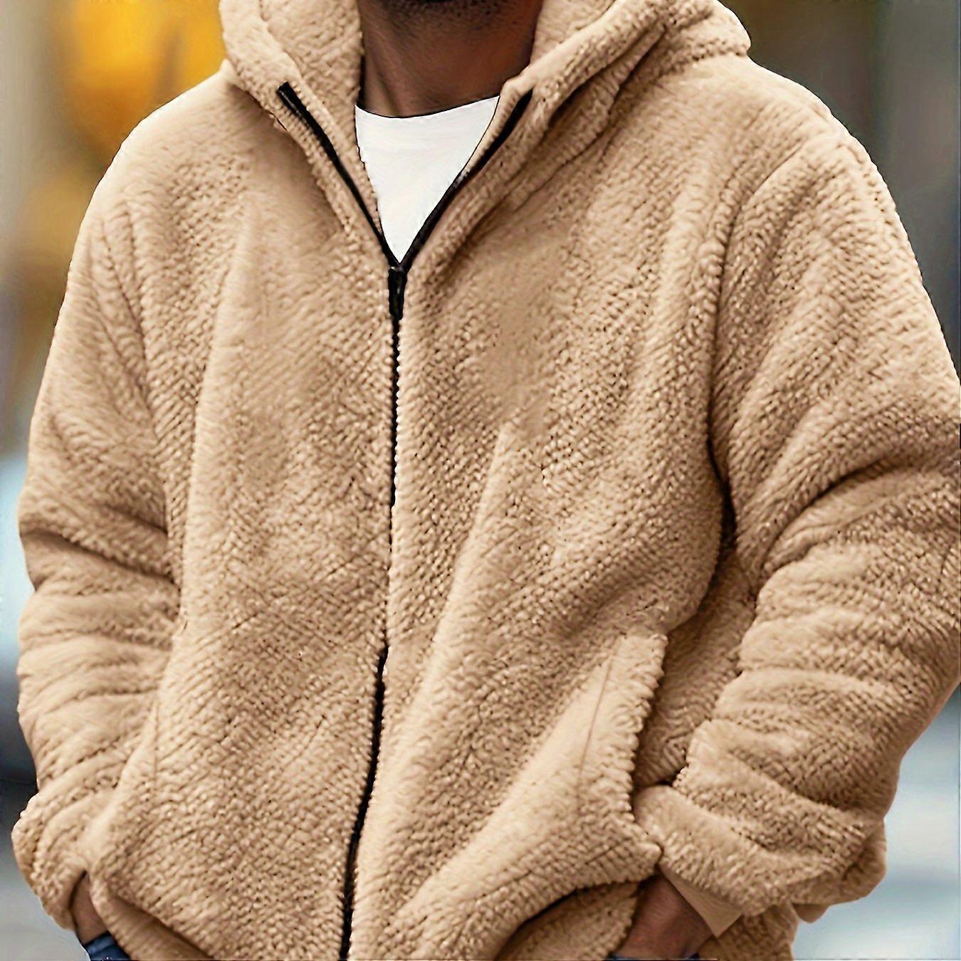 Stylish Men's Hooded Fleece Jacket - Soft, Warm, and Water-Resistant - Perfect for Casual Outdoor Activities in Winter and Autumn