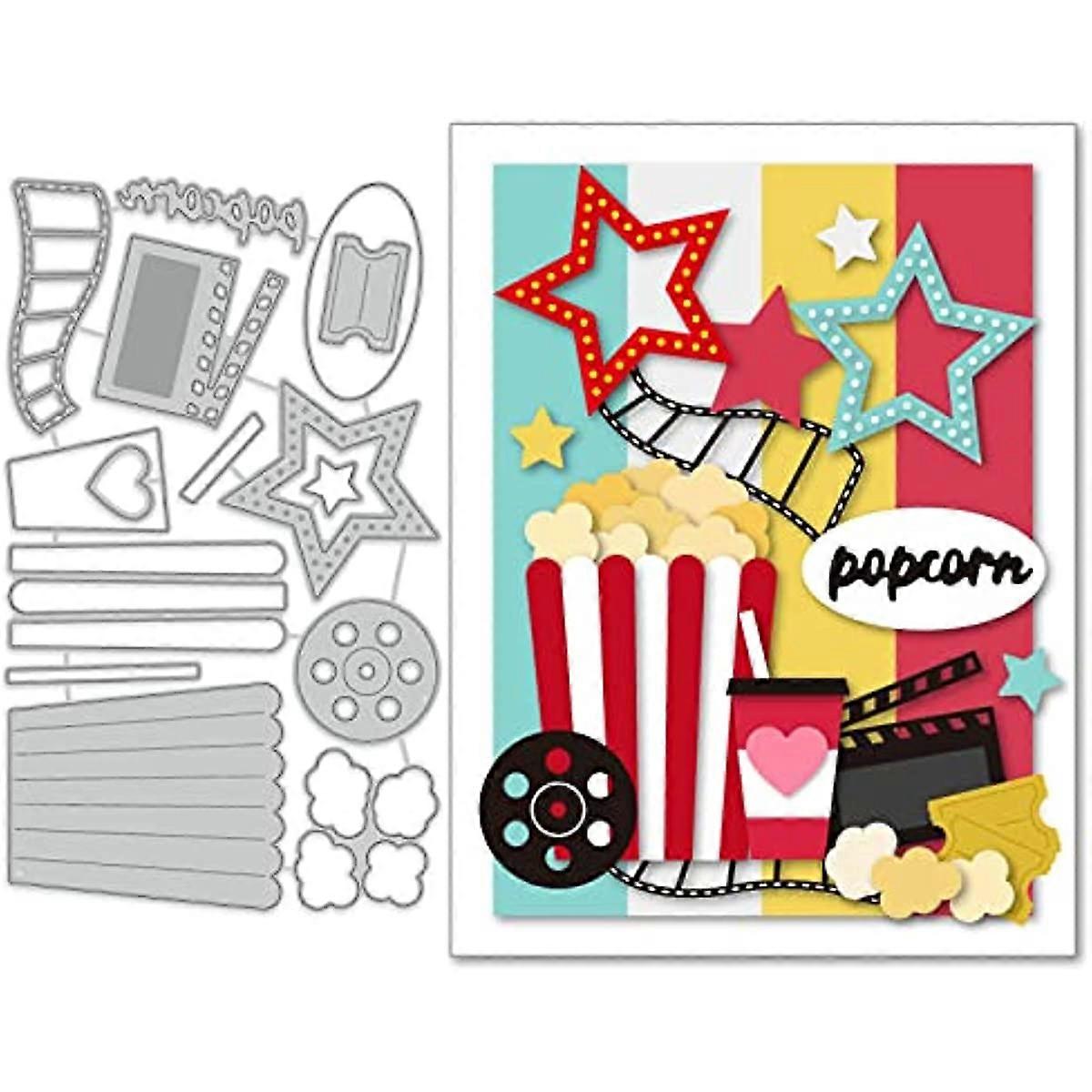 1Sheet Metal Movie Viewing Cut Dies Popcorn and Film Roll Embossing Template Cola and Die Cuts for Card Scrapbooking for Card DIY Craft