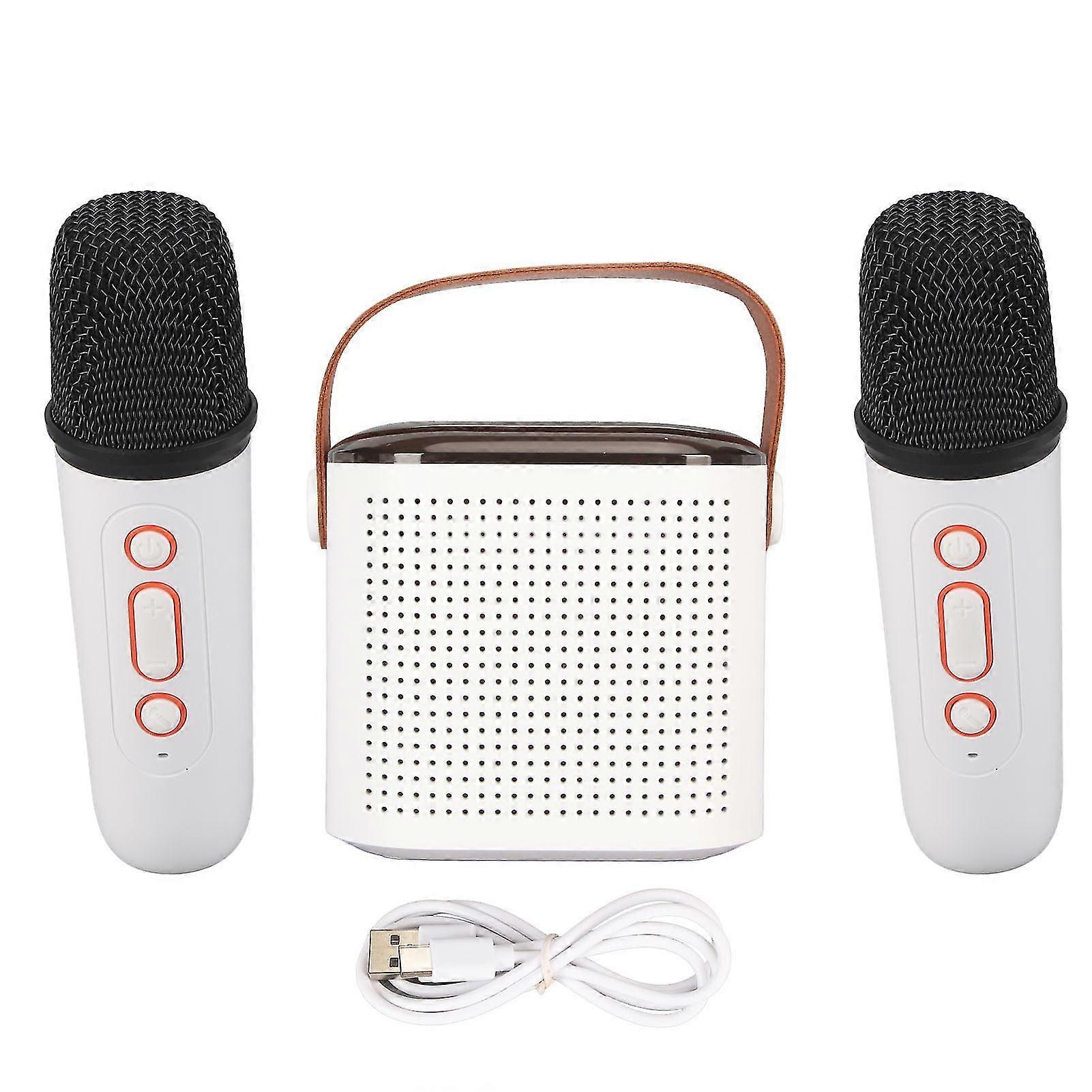 Portable Bluetooth Speaker with 2 Wireless Microphones - Mini Karaoke Machine for Home Party (White)