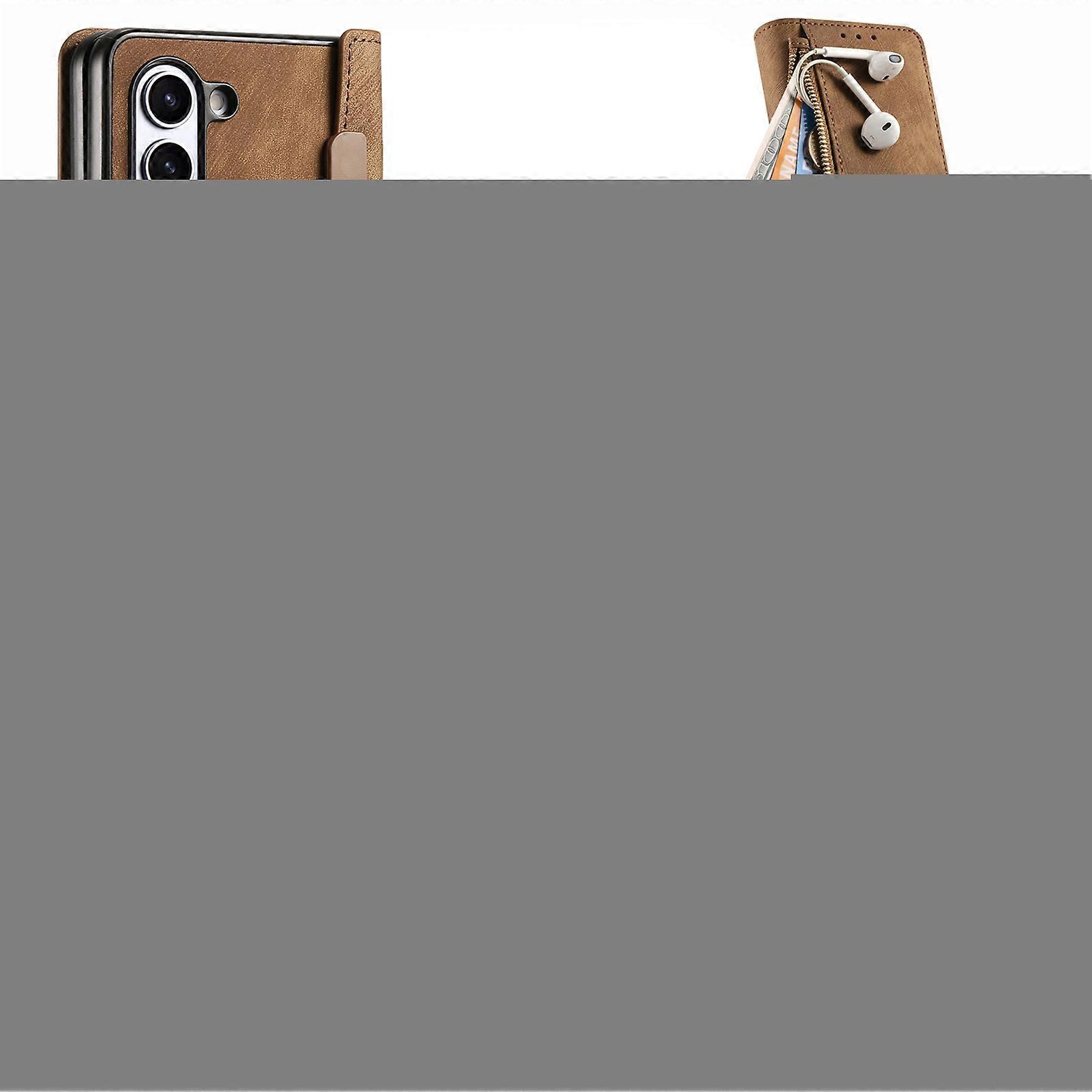 for Samsung Galaxy fold 6 Detachable Magnetic Wallet Phone Case with RFID Blocking and Invisible Kickstand, Retro Folio Flip Leather Zipper Case with 