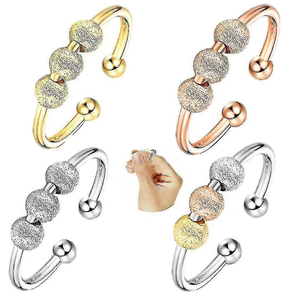 4pcsスピナーフィジビーズリング女性女の子不安リングストレスステンレススチールリング回転自由リング