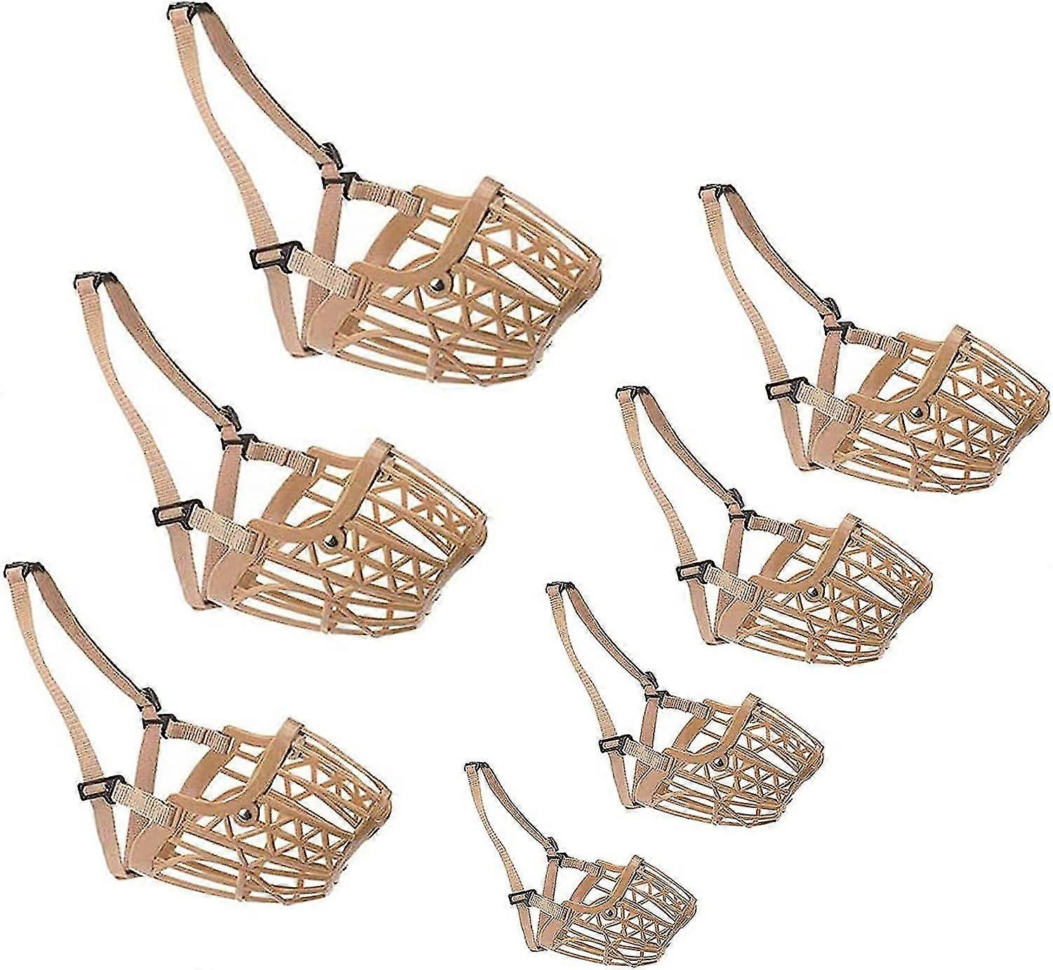 Plastic Basket Muzzle Adjustable Dog Muzzle for Small Medium Large Dogs,Light Khaki,Pack of 7