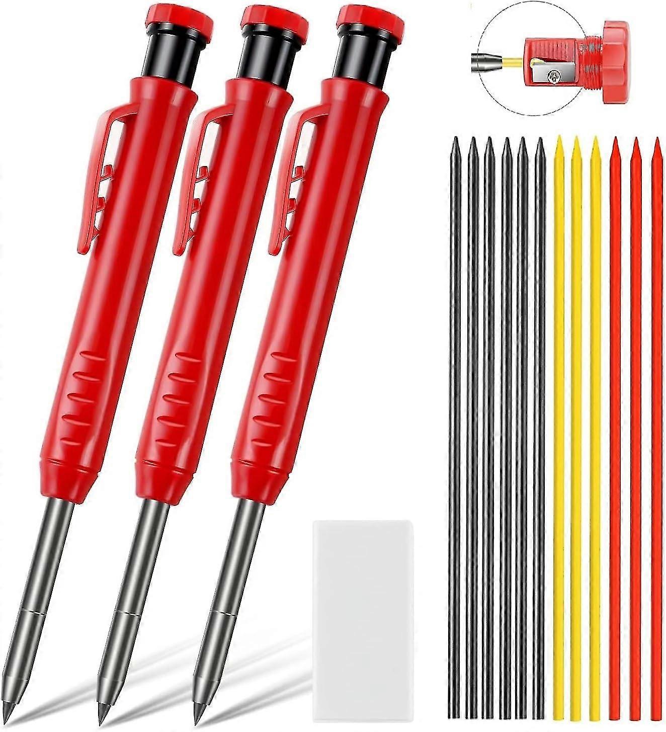 -pencil Set For Construction With 6 Replacement Cords, Built-in Sharpener, Long Nose Deep Hole Mechanical Pencil Marker Tool For Architects